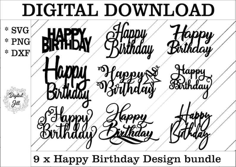 Happy Birthday Plotter File SVG DXF PNG Lettered (Download Now) 