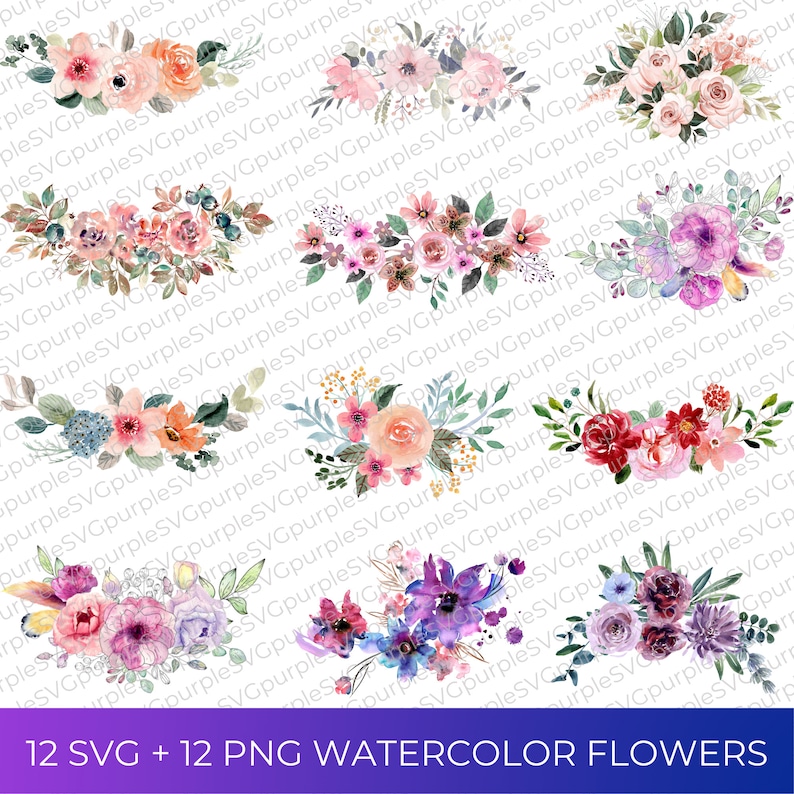 Watercolor Flowers Svg, Watercolor Floral Bouquets Digital Clipart ...