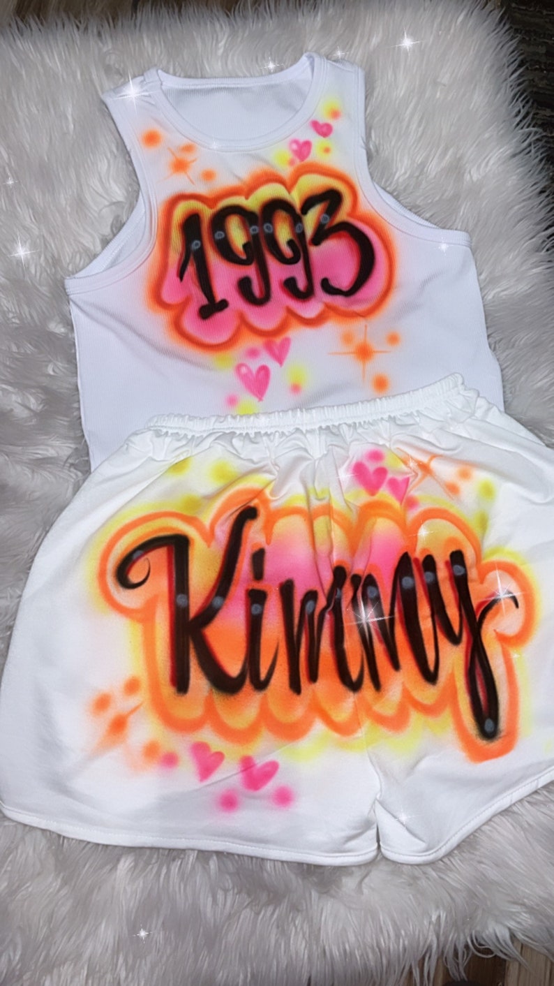 Airbrush Name 90's Baby Crop Tank Top/shorts Set Zodiac Tattoo Script  Freaknik Y2K Fashion Photoshoot Custom Airbrush Womens Outfit Party -   Canada