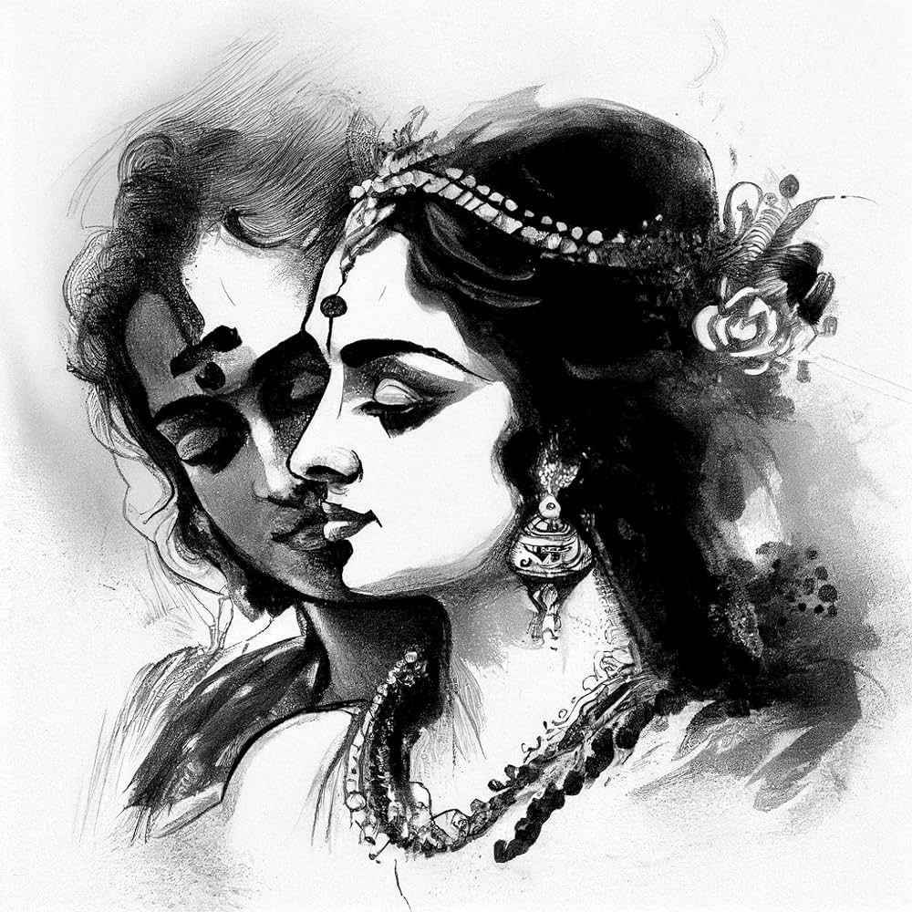 radha krishna black and white