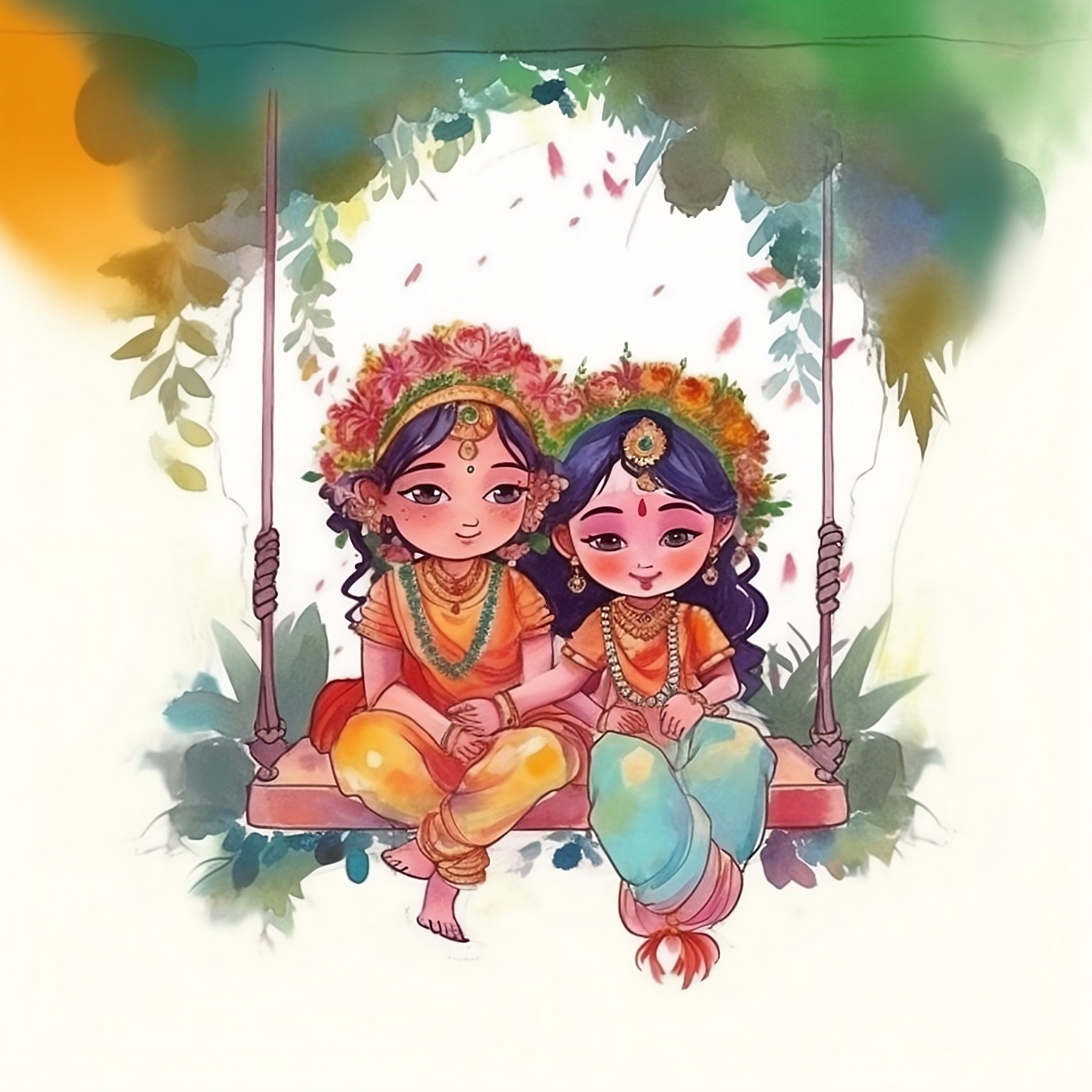 Radha Krishna Wallpaper Cartoon wash painting
