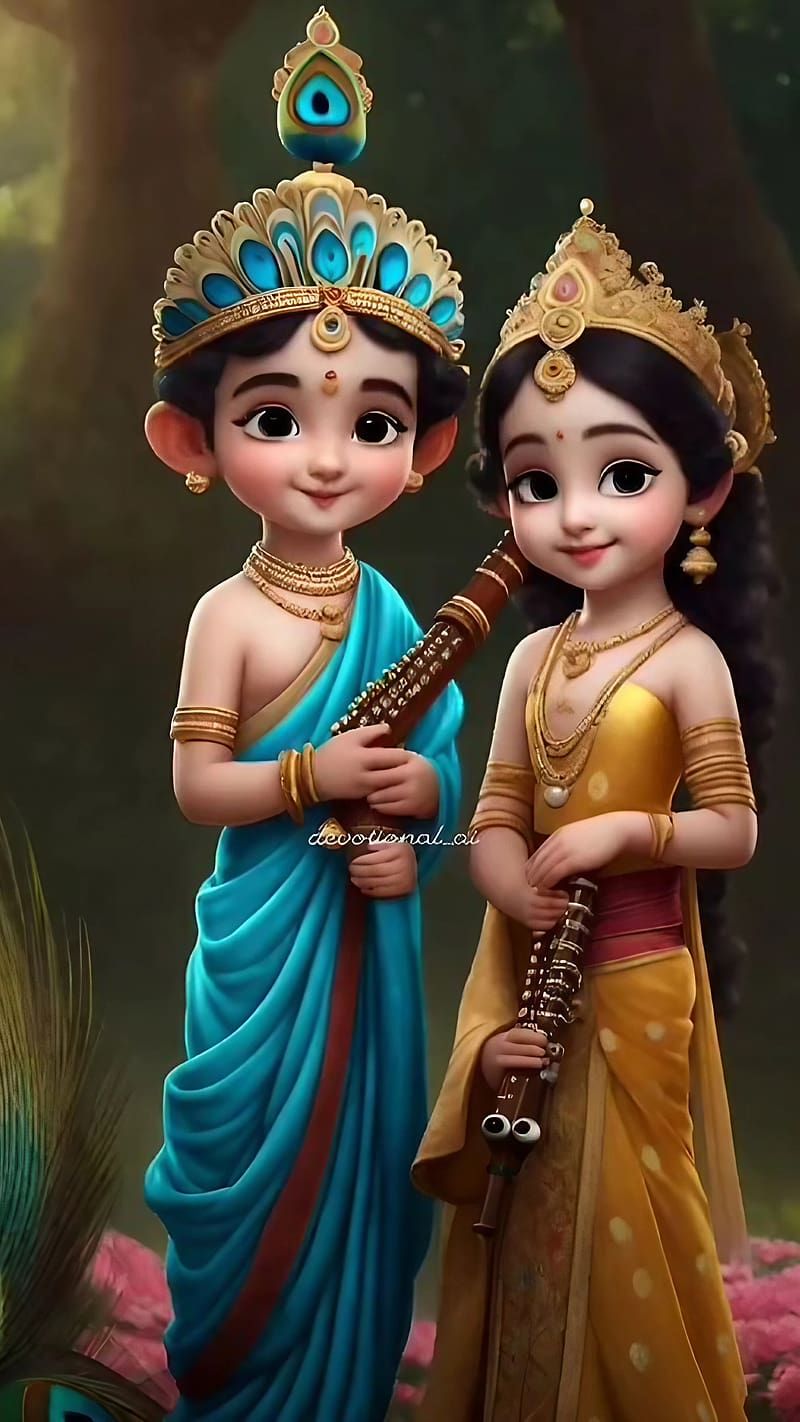 Animated image of Radha Krishna with a flute
