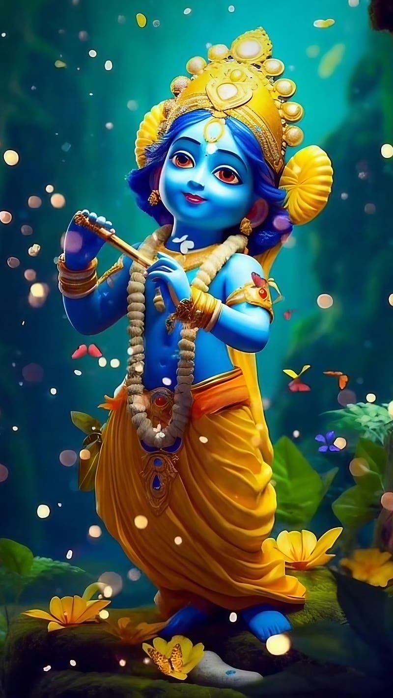 cute Krishna bhakti photo wallpaper