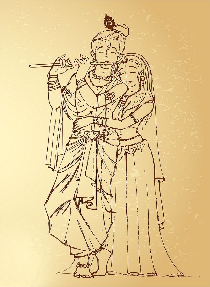 Pencil Sketch of Krishan ji playing flute by Bhagat Singh | Sikhi Art