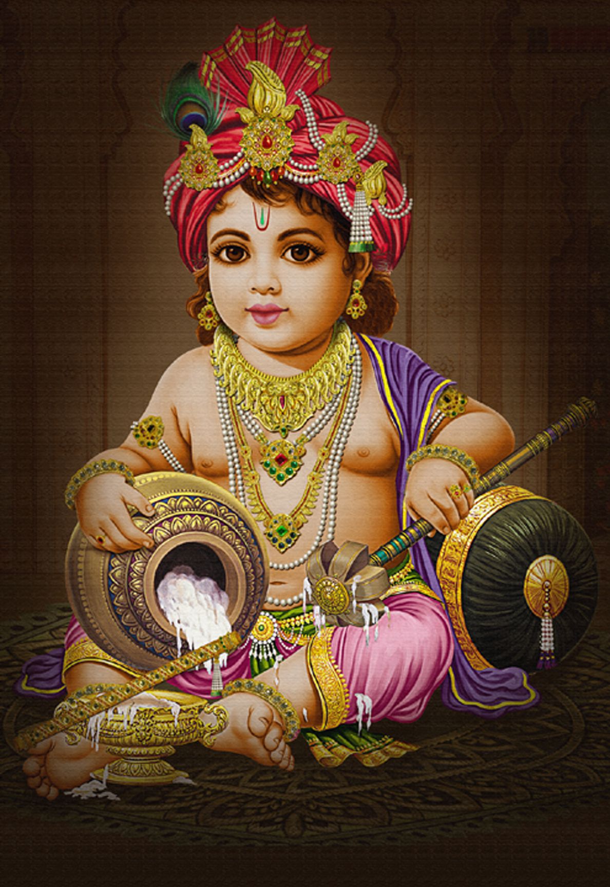 Download Cute Krishna With Pot And Flute Wallpaper | Wallpapers.com