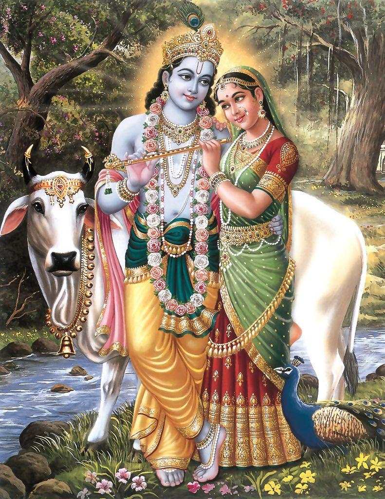 Lord Radha Krishna with Cow Wallpaper Classic Krishna Wallpaper ...