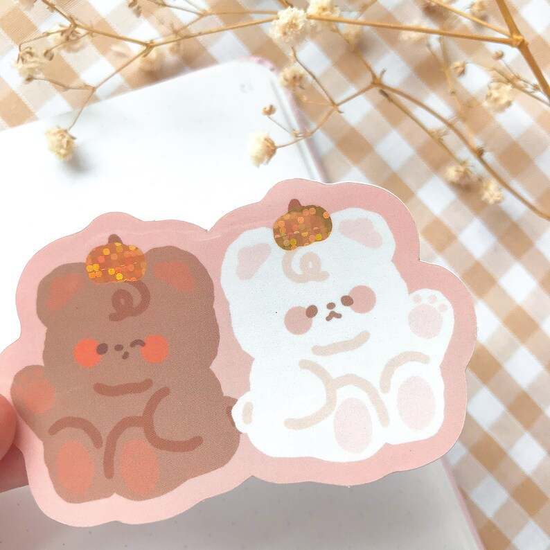 Glitter Pumpkin Bears Kawaii Sticker Beautiful And Refined Glossy Cute Pumpkin Stickers  