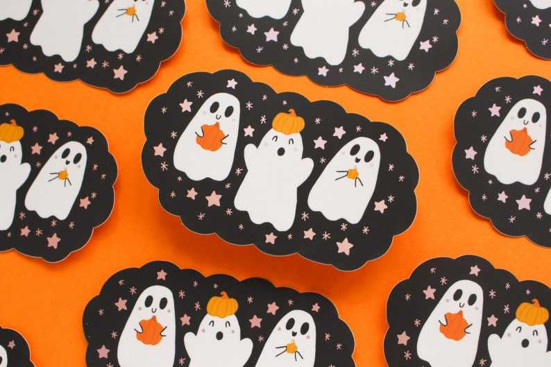 Cute Ghost With Pumpkin Balloon Sticker, 3 in.