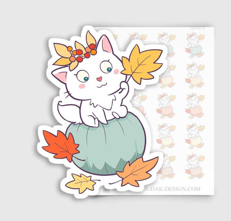 Bella Kitty Cat Kawaii Autumn Planner Stickers Beautiful And Refined Glossy Cute Pumpkin Stickers   