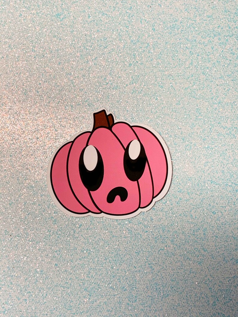 Big Eyes Spooky Pumpkin Sticker Beautiful And Refined Glossy Pink Pumpkin Stickers
