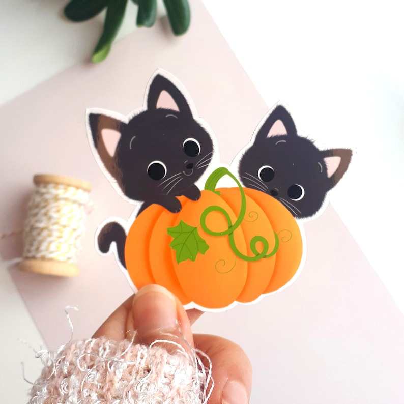 Pumpkin Cat Vinyl Sticker Beautiful And Refined Glossy Cute Pumpkin Stickers   