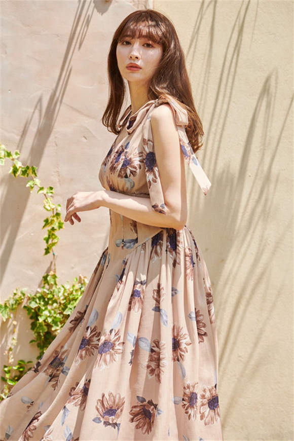 Herlipto SunflowerPrinted Midi Dressひまわりワンピース - ロング