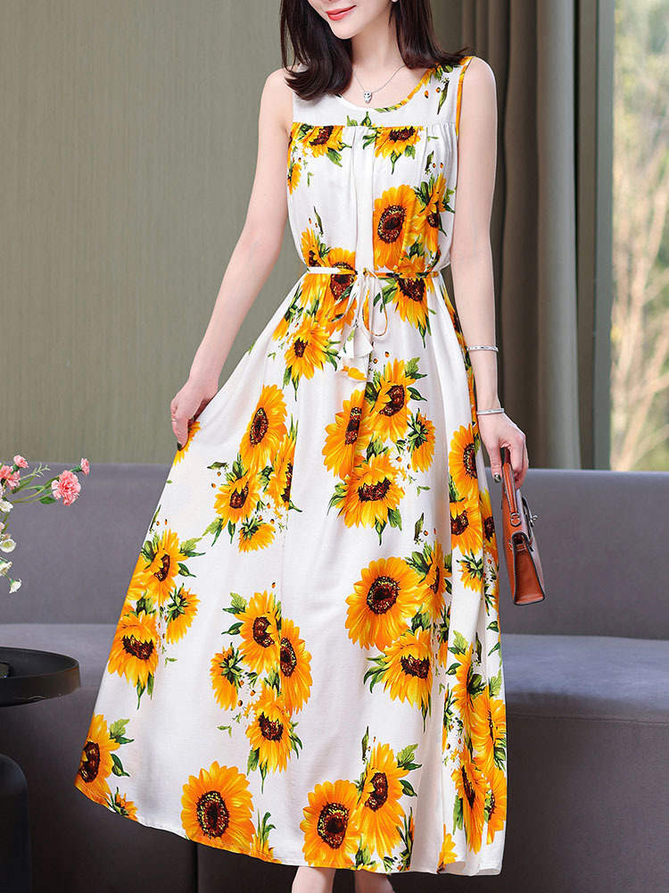 Sunflower Printed Imitate Silk Satin Or Chiffon Fabric For Woman Summer  Dress Pajama Tissu Tela Хлопок