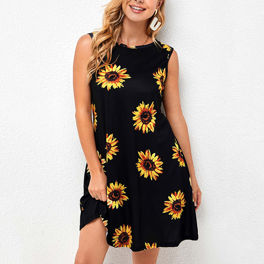 Green Sunflower Print Flare Dress – Hauteque