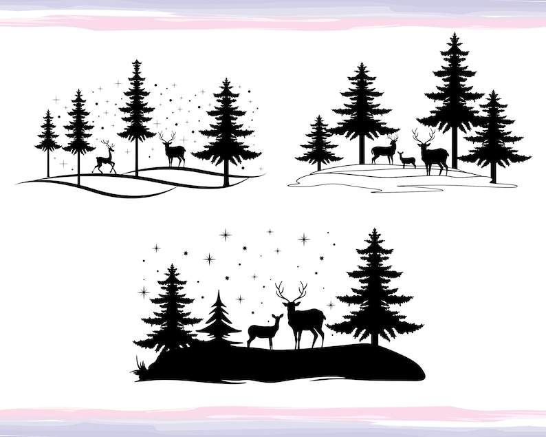 Pine Tree Svg, Winter Christmas Scene SVG | Magical Christmas Scene | Deer svg | Pine Tree | Winter forest svg#3
