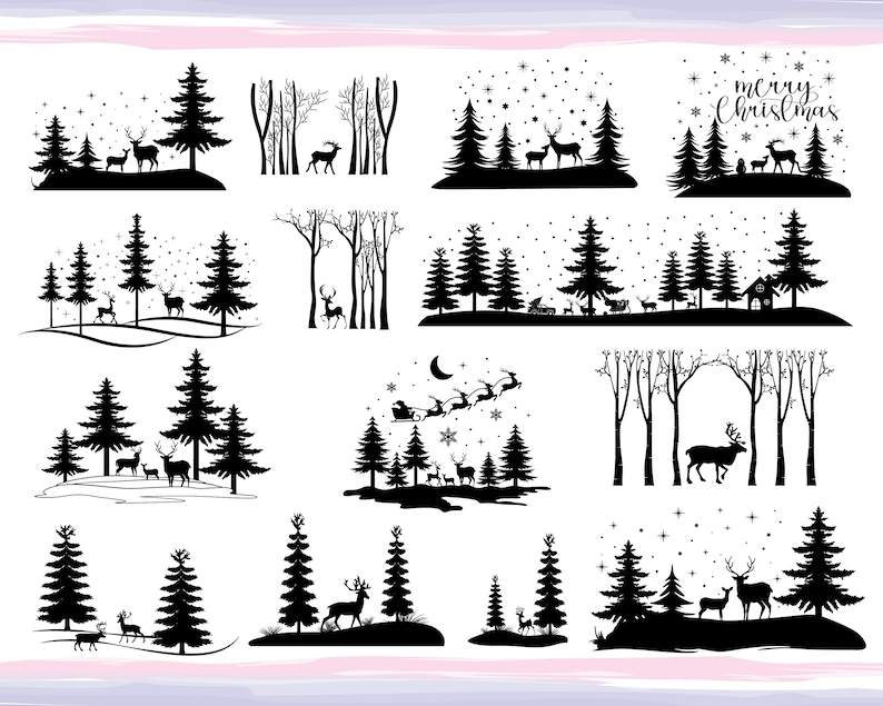 Pine Tree Svg, Winter Christmas Scene SVG | Magical Christmas Scene | Deer svg | Pine Tree | Winter forest svg#1
