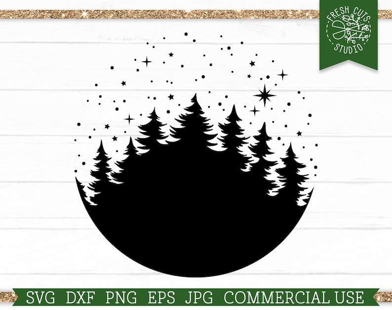 Pine Tree Silhouette Svg, Winter Forest SVG Snowy Scene - Pine Tree Circle Cut File for Cricut Silhouette Cameo#1