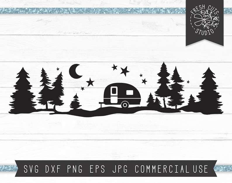 Pine Tree Svg, Camper SVG Starry Forest Silhouette Cut Files - Camping SVG Files for Cricut 
