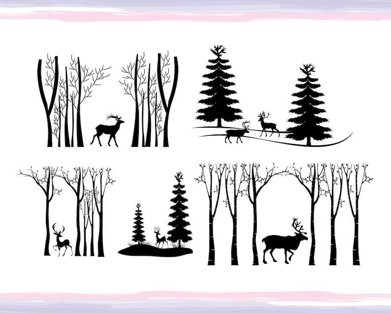 Pine Tree Svg, Winter Christmas Scene SVG | Magical Christmas Scene | Deer svg | Pine Tree | Winter forest svg#5