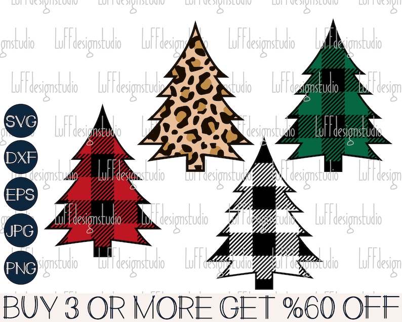 Pine Tree Svg, Christmas Tree SVG Bundle - Leopard Print SVG - Buffalo Plaid SVG#1