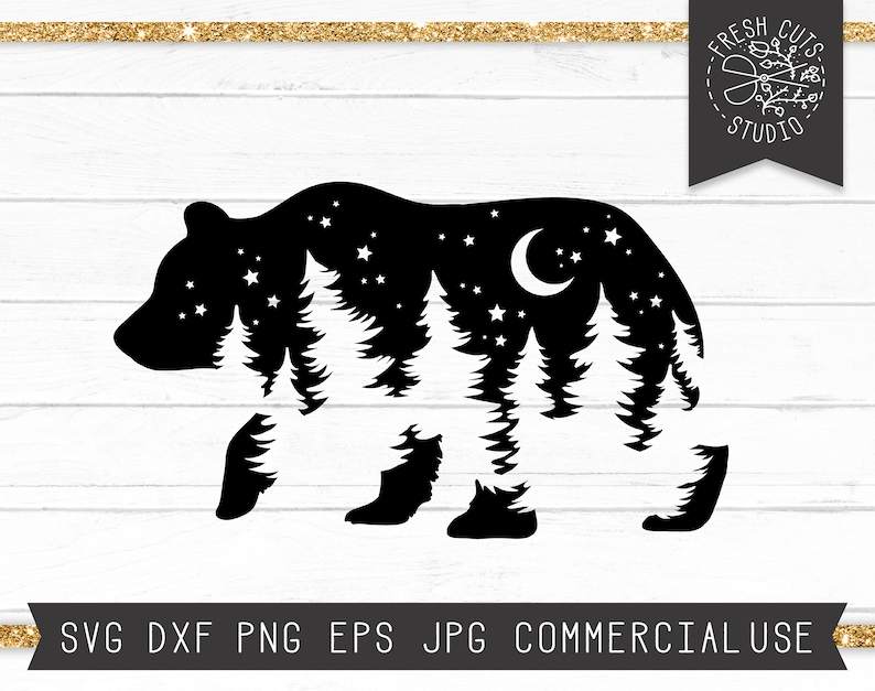 Pine Tree Silhouette Svg, Bear SVG File - Bear Silhouette svg - Bear Woods Svg - Pine Trees svg Forest#1