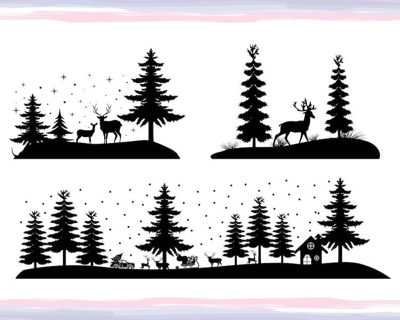 Pine Tree Svg, Winter Christmas Scene SVG | Magical Christmas Scene | Deer svg | Pine Tree | Winter forest svg#4