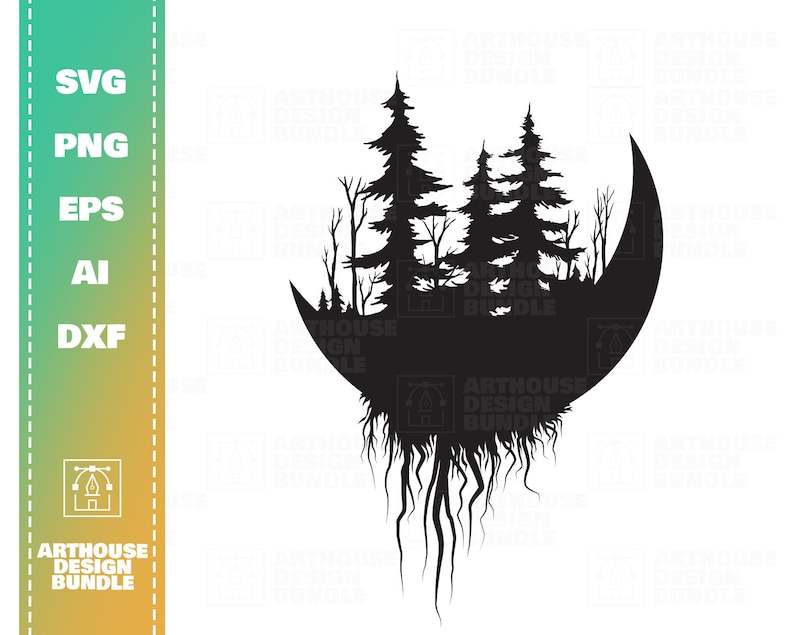 Pine Tree Svg, Moon and Trees SVG - Trees svg - Forest svg - Camping svg - Adventure svg