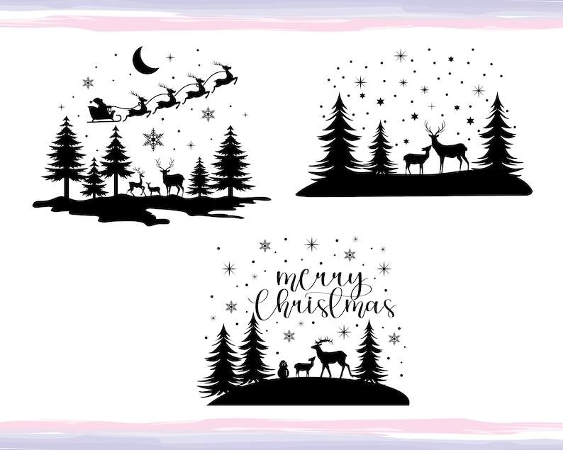 Pine Tree Svg, Winter Christmas Scene SVG | Magical Christmas Scene | Deer svg | Pine Tree | Winter forest svg#2