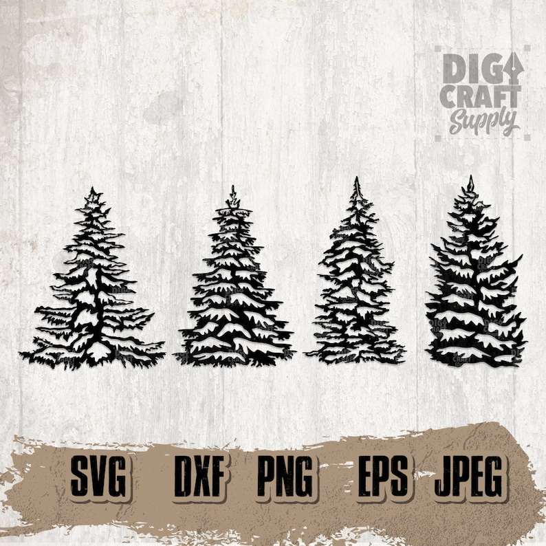 Simple Pine Tree Svg, 4 Pine Tree SVG Bundle - Snow svg - Pine Tree with Snow svg - Pine Tree Clipart 