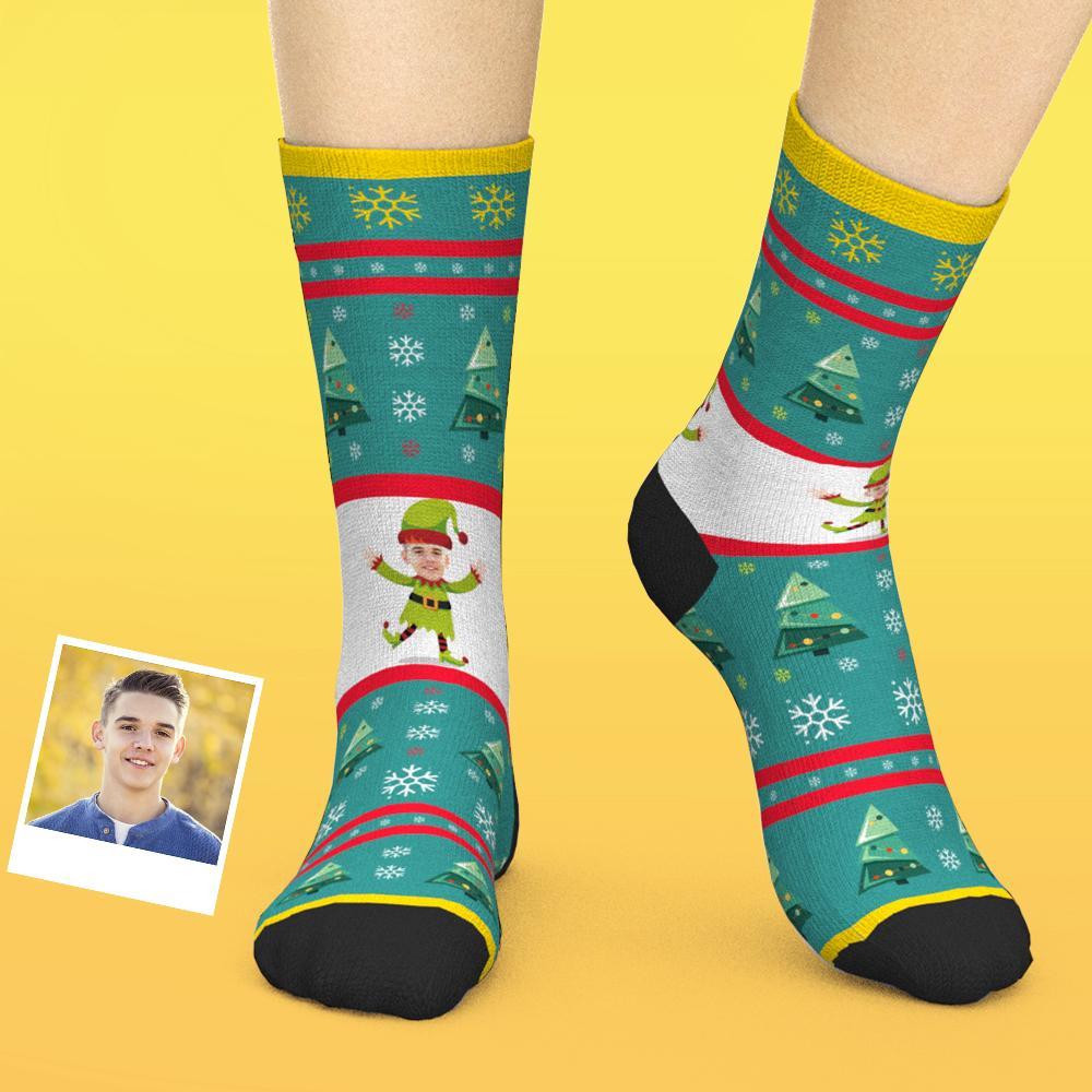 Custom Face Christmas Sock, Elf Themed Christmas Sock, Elf Face Sock, Funny Elf Sock, 2023 Xmas Sock, Personalized Sock, Custom Printed Sock