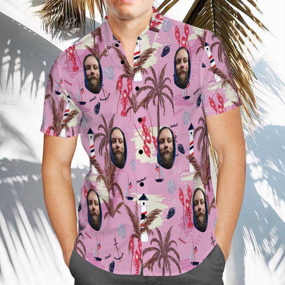 Cold Ones Hawaiian Shirt Custom Photo Hawaiian Shirt Pink Chinoiserie Print Hawaiian Shirt