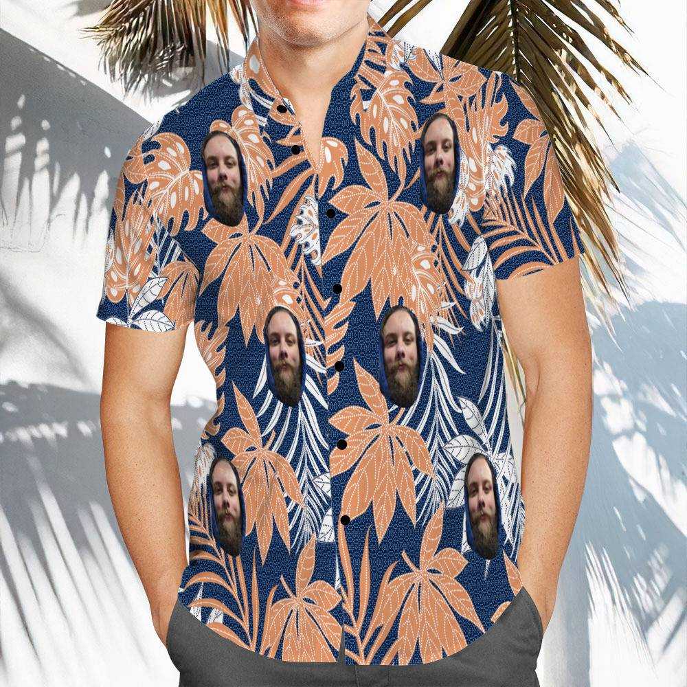 Cold Ones Hawaiian Shirt Custom Photo Hawaiian Shirt Blue Leaves Hawaiian Shirt