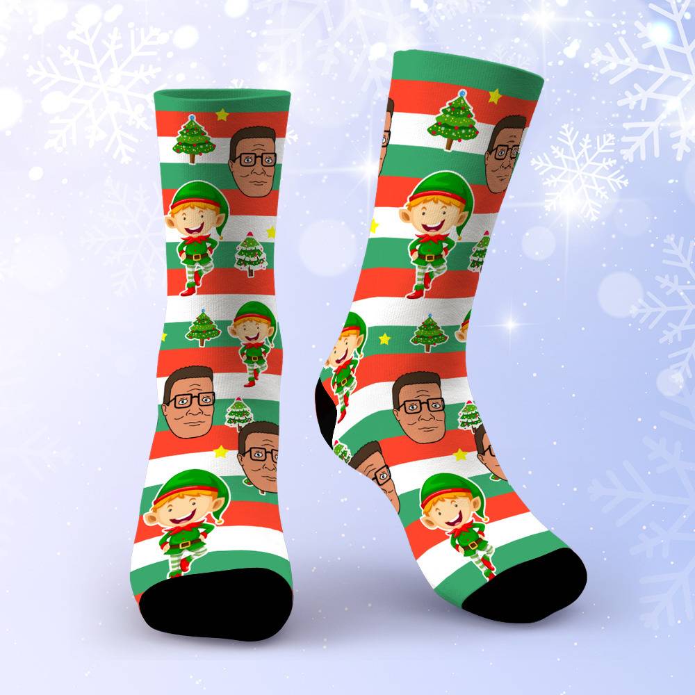 Personalized Photo Socks Custom Face Socks Christmas Elf Socks Black