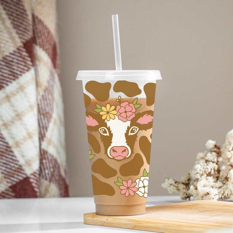 Cow Print Svg for Cup, Cute Flower Cow Cup Svg#2