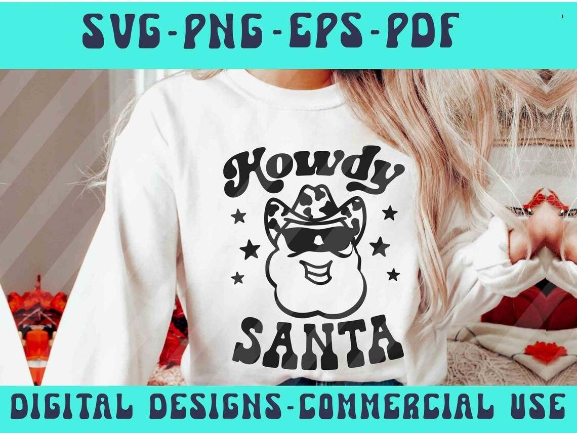 Cow Print Cowboy Hat Svg, Cowboy Santa Christmas SVG#2