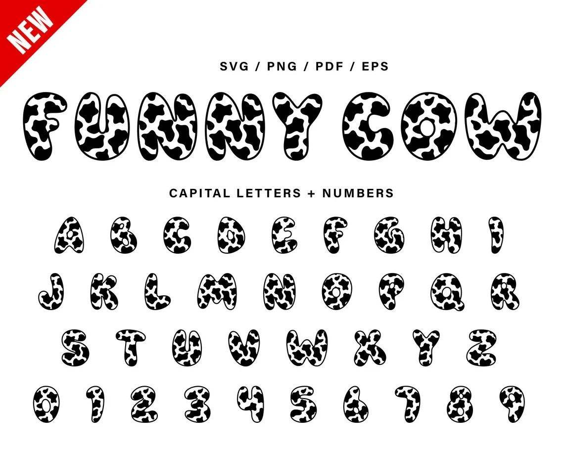 Cow Print Letters Svg, Funny Cow Font Svg#1