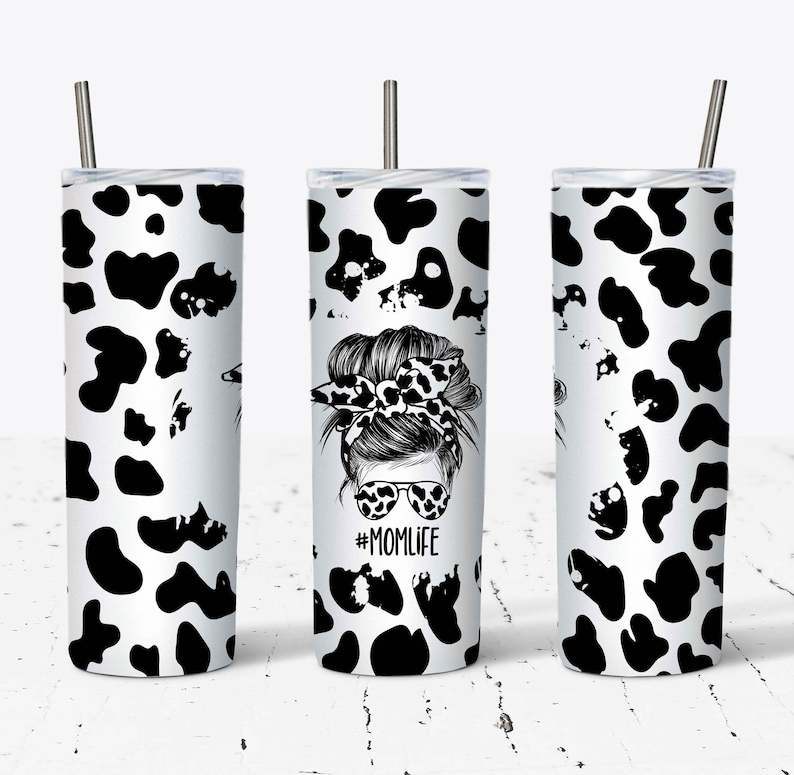 Mama Cow Print Svg,  Cow Print Mom Life Messy Bun Hair Design#1