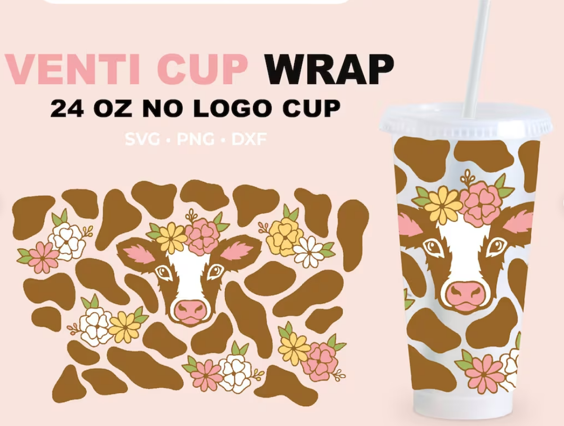 Cow Print Svg for Cup, Cute Flower Cow Cup Svg#1
