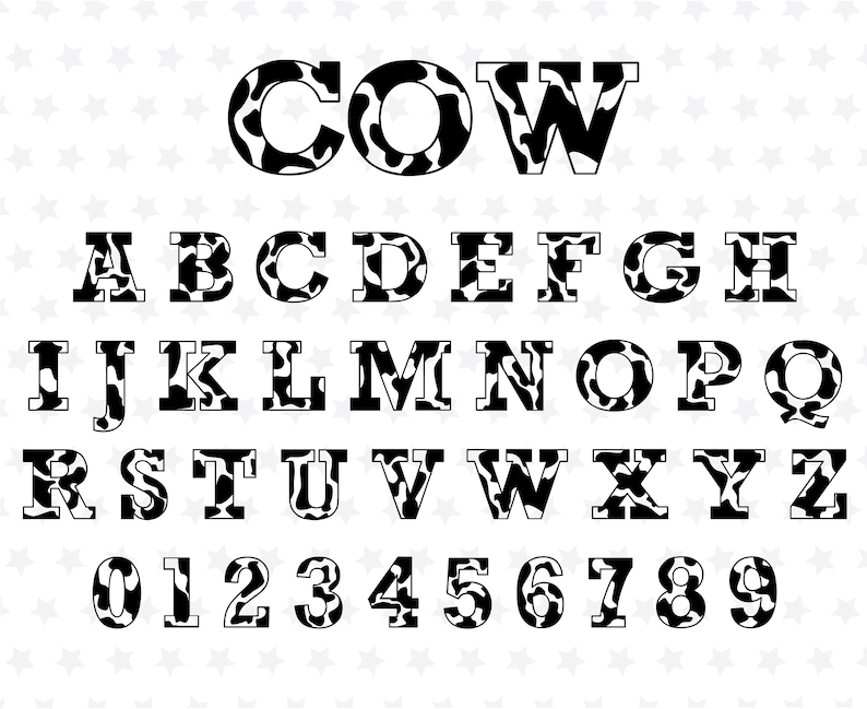 Cow Print Letters Svg, Cow Skin Font Svg Letters | cowprintsvg.com