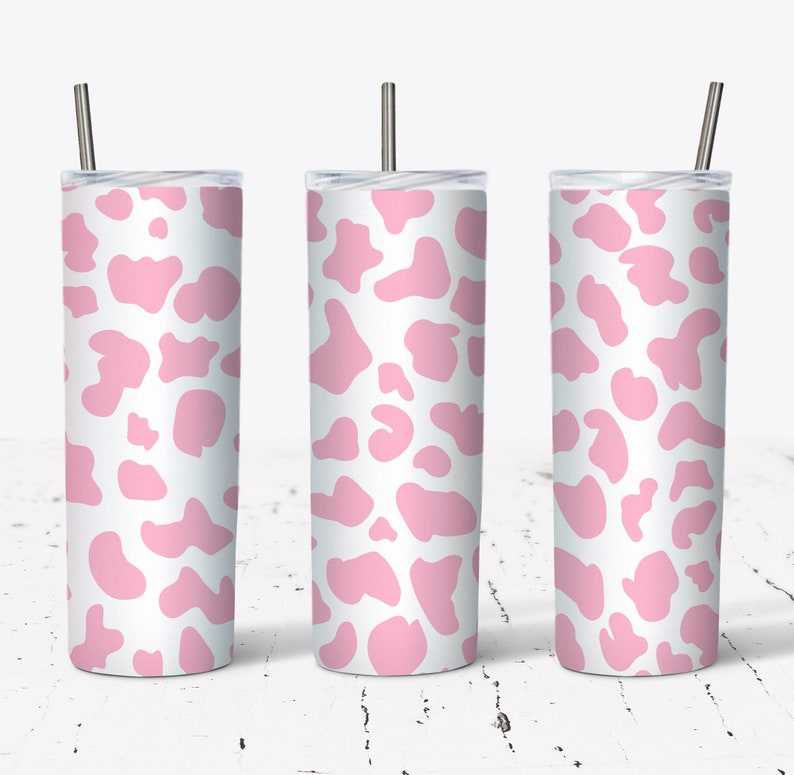 Cow Print Svg for Cup, 20 OZ Pink Cow Print  Skinny Tumbler Design#1