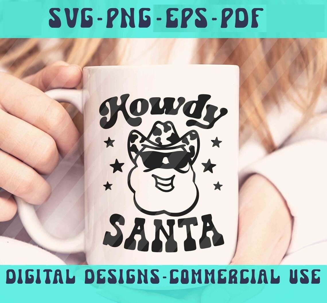 Cow Print Cowboy Hat Svg, Cowboy Santa Christmas SVG#3