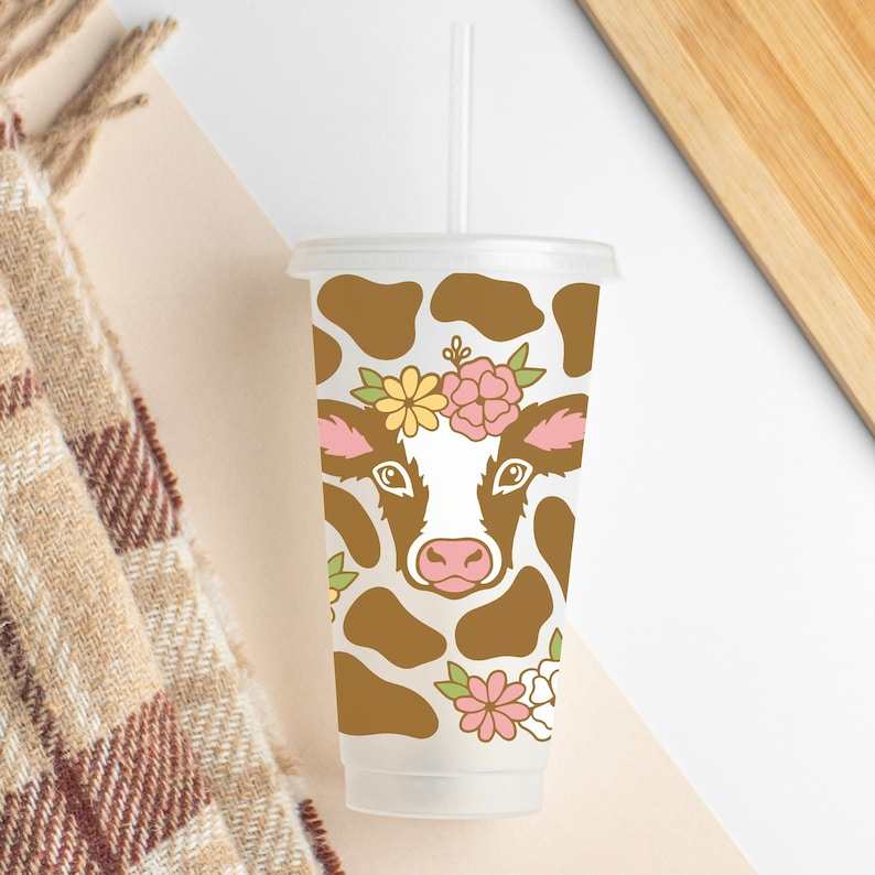 Cow Print Svg for Cup, Cute Flower Cow Cup Svg#4
