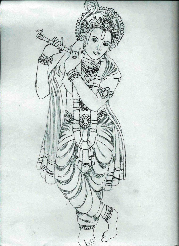 cute krishna drawings pencil