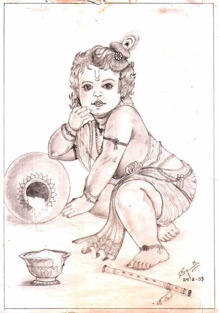 cute krishna drawings pencil