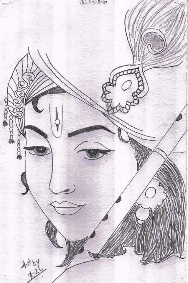 krishna drawing pencil easy