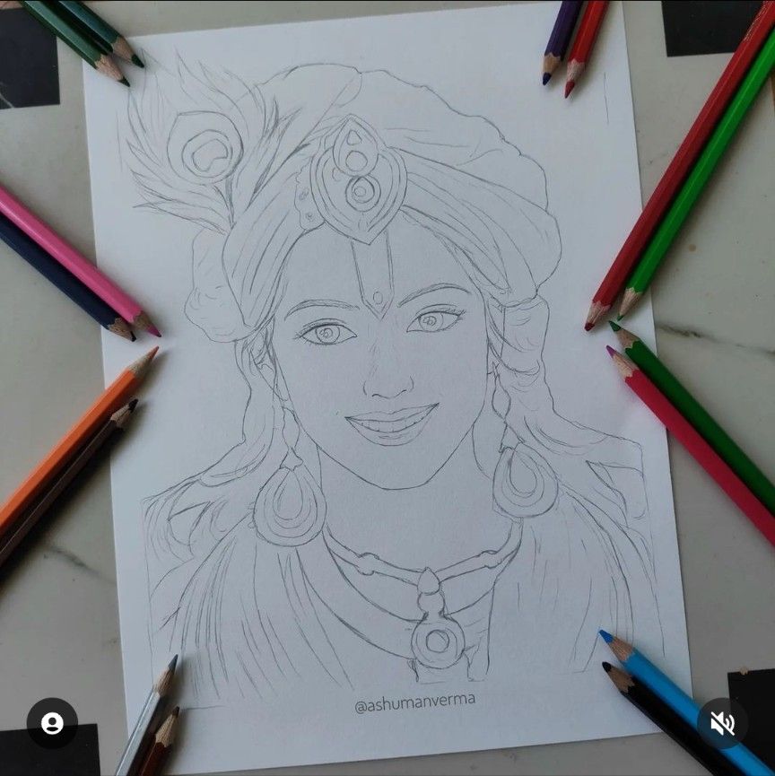 krishna drawing pencil easy