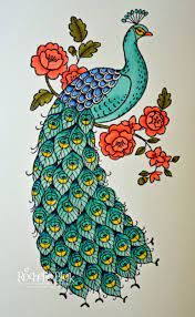 peacock drawing images with colour