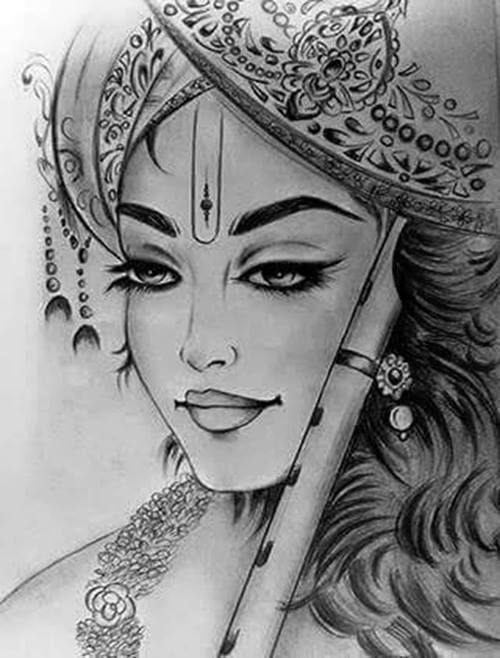 cute krishna drawings pencil