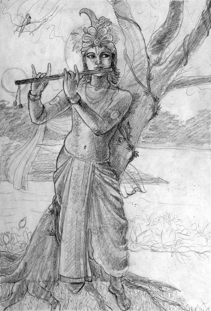 cute krishna drawings pencil