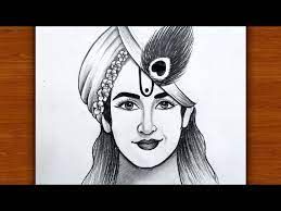 cute krishna drawings pencil